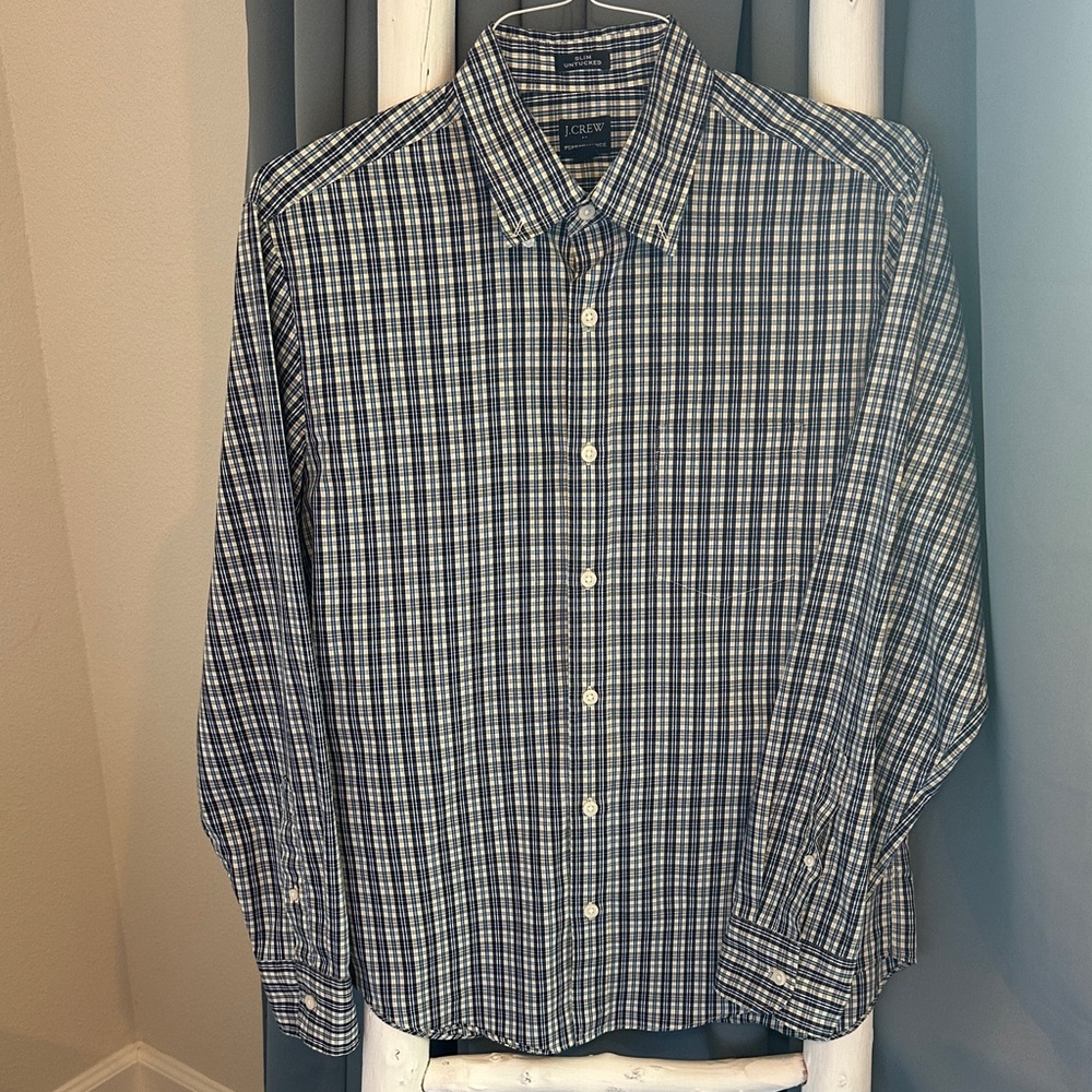 J. Crew Men's Navy and White Checkered Shirt